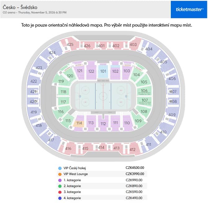 Plánek sálu – O2 Arena
