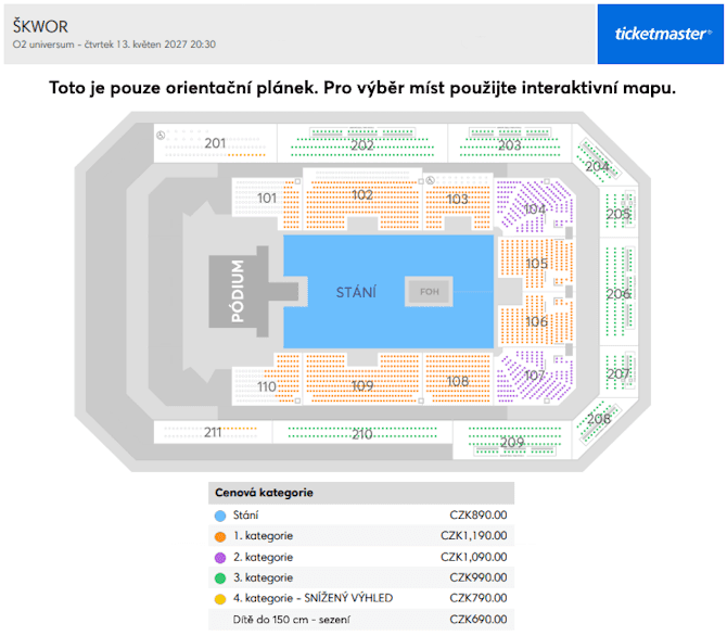 Seating chart – O2 universum