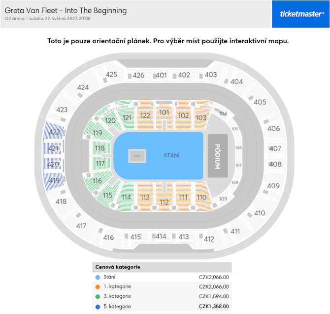 Plánek sálu – O2 Arena