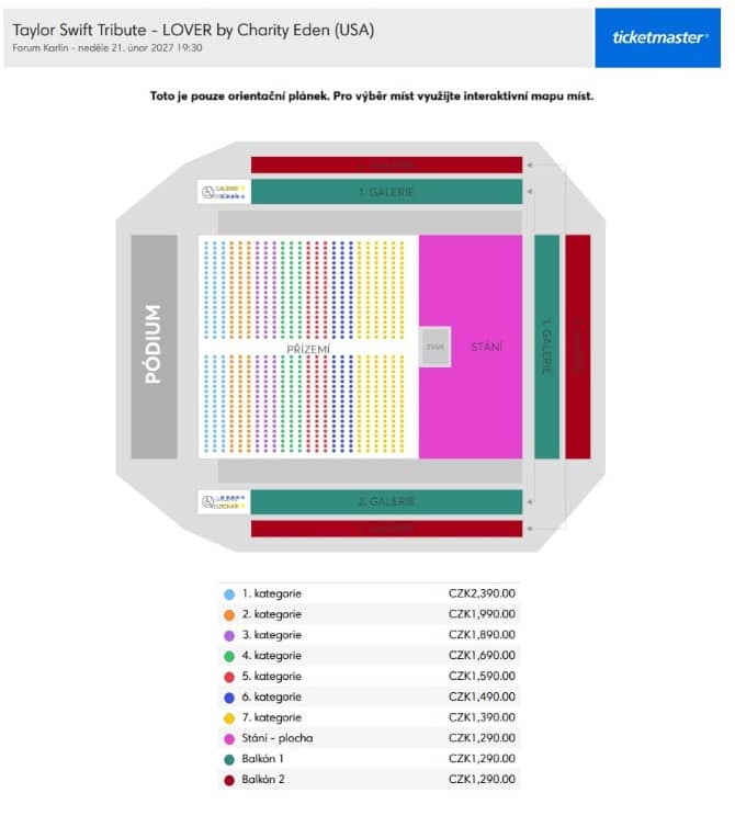 Plánek sálu – Forum Karlín