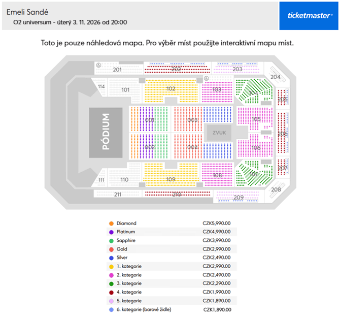 Seating chart – O2 universum