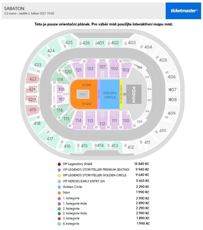 Plánek sálu – O2 Arena