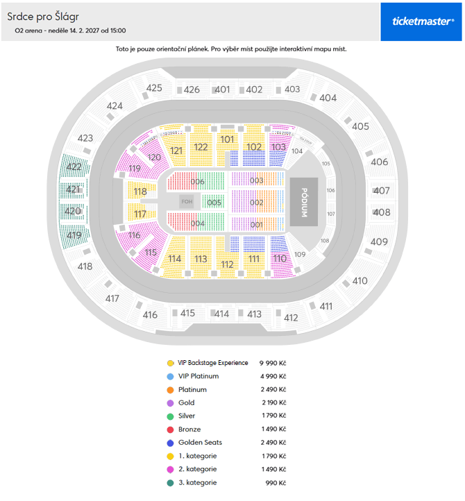 Plánek sálu – O2 Arena