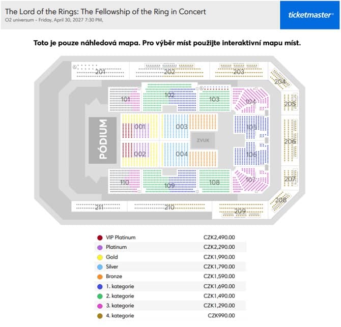 Seating chart – O2 universum