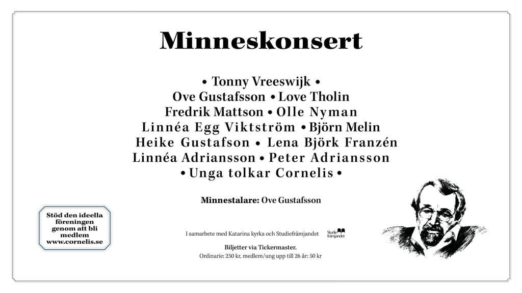 Minneskonsert Cornelis Vreeswijk i Katarina kyrka | Onsdag 11 november