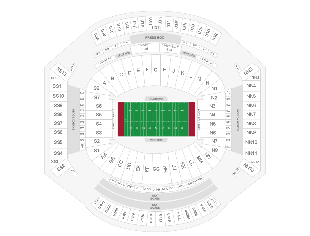 Saban Field at Bryant-Denny Stadium seating plan